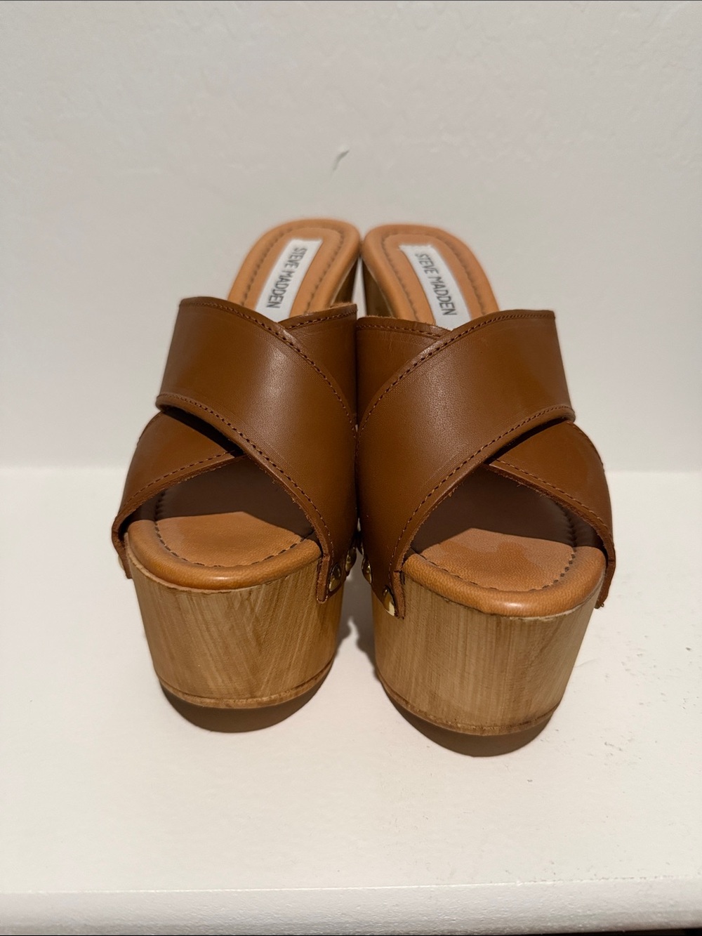 Steve Madden Brown Crossover Platform Slide Sandals